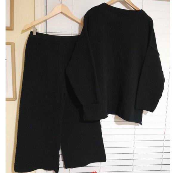 Free People Hailee Waffle Knit Set Sz Medium Black PREOWNED - Picture 3 of 6